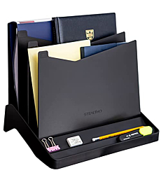 STEALTHO Desk Organizer - Hanging Wall Files Holder - 5 Section Paper Letter A4 Tray - Upright File Sorter Office Organizer - Patented Boltless System - Black