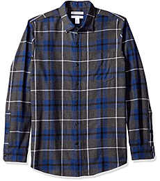 Amazon Essentials Men's Long-Sleeve Flannel Shirt (Available in Big & Tall), Blue/Charcoal Heather, Plaid, X-Small