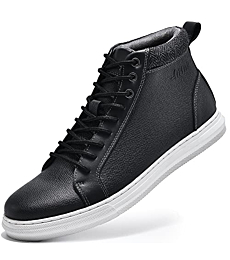 Arkbird Men' Black Leather Mid-Top Sneaker Boot Fashion Casual Lace Up Skateboarding Walking Shoe for Men Color Black Size 7