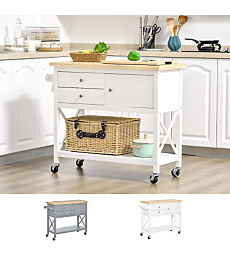 Utility Kitchen Cart Rolling Kitchen Island Storage Trolley with Rubberwood Top