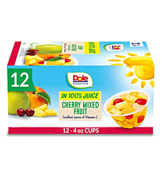 Dole Fruit Bowls Cherry Mixed Fruit in 100% Juice, Gluten Free Healthy Snack, 4 Oz, 12 Count