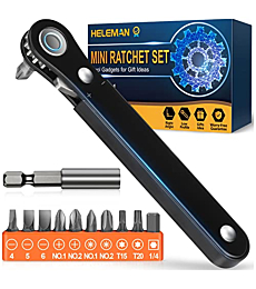 Right Angle Screwdriver Dad Gifts - Tool Gifts for Men Women Who Have Everything 90 Degree Offset Screwdriver Bit Set Mini Ratchet for Tight Space Door Knob Sewing Machine Stocking Stuffers for Adult