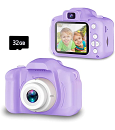 Seckton Upgrade Kids Selfie Camera, Christmas Birthday Gifts for Girls Age 3-9, HD Digital Video Cameras for Toddler, Portable Toy for 3 4 5 6 7 8 Year Old Girl with 32GB SD Card-Purple White