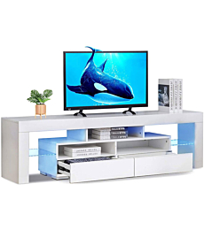 LED TV Stand High Gloss Entertainment Center Glass Shelf Console For up 70in TV