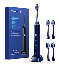 BAFOVY Sonic Electric Toothbrush with Smart Pressure Sensor, 50400 VPM Rechargeable Electronic Toothbrush for Adults, One Charge for 180 Days, 5 Modes, 4 Brush Heads, 2 Mins Timer (Blue)