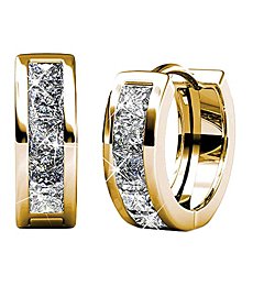 Cate & Chloe Giselle 18k White Gold Plated Crystal Hoop Earrings with Crystals, Beautiful Sparkling Silver Small Hoops Earring Set, Wedding Anniversary Fashion Jewelry - Hypoallergenic (Yellow Gold)