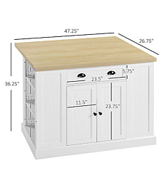 47" Farmhouse Style Kitchen Island Storage Cabinet w/ Drop Leaf Table Countertop