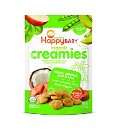 Happy Baby Organics Creamies Freeze-Dried, Gluten Free Veggie & Fruit Snacks with Coconut Milk, Apple Spinach Pea & Kiwi, 1 Ounce
