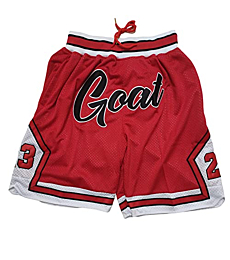 Basketball Shorts for Men with Pockets, Mens Retro Mesh Rap Embroidered Short, Hip Hop 90S Casual Athletic Gym Red Shorts (XX-Large,Red G)