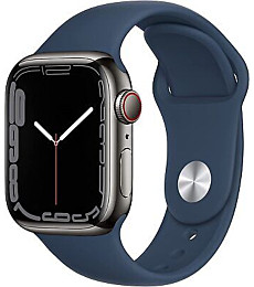 Apple Watch Series 7 GPS + LTE, 41MM Graphite Stainless Steel Case Blue Band