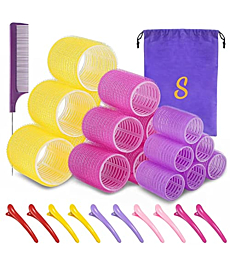 Self grip hair roller set,Hair roller set 18 pcs,Heatless hair curlers,Hair rollers for Long hair,Medium and Short hair,Hair rollers with hair roller clips and comb,Salon hairdressing curlers,DIY Hair Styles, Sungenol 3 Sizes Hair Rollers in 1 set
