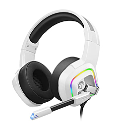 ZIUMIER Z66 White Gaming Headset with Microphone, Wired Over-Ear Headphone for PC PS4 PS5 Xbox One Controller, RGB LED Light, Bass Surround Sound