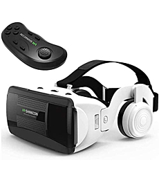 2022 VR Headset Compatible with iOS/Android 3D Virtual Reality Glasses with Remote Controller Headphones Adjustable 3D Glasses