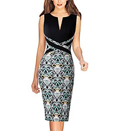 VFSHOW Womens Black and Multi Floral Print Slim Front Zipper Party Cocktail Bodycon Pencil Sheath Dress 8851 BLK XS