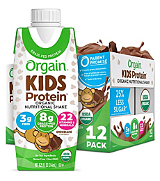 Orgain Organic Kids Protein Nutritional Shake, Chocolate - 8g of Protein, 22 Vitamins & Minerals, Fruits & Vegetables, Gluten Free, Soy Free, Non-GMO, 8.25 Fl Oz (Pack of 12)