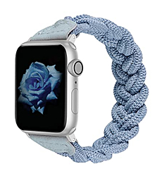 Wearlizer Compatible with Apple Watch Band 38mm 40mm 41mm Slim Elastic Braided Women Cute Solo Loop Wristband Stretchy Woven Bracelet Accessories for iWatch Series 8 SE 7 6 5 4 3 2 1,Sky Blue, S