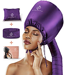 Eleganty Soft Bonnet Hood Hairdryer Attachment with Headband that Reduces Heat Around Ears and Neck to Enjoy Long Sessions - Used for Hair Styling, Deep Conditioning and Hair Drying (Purple)