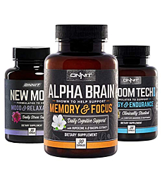 ONNIT Nootropic Stack - Alpha Brain (30ct) + New Mood (30ct) + Shroom Tech Sport (28ct)