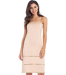 MANCYFIT Women's Tube Top Dress Slip Sleeveless Underdress Invisible Straps Nude Large