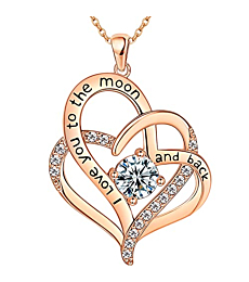 NEWNOVE I Love You Heart Necklaces for Women, Christmas Jewlery Gifts for Wife Girlfriend Mom Grandma, Anniversary Birthday Gifts for Her-Rose Gold