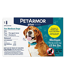 PetArmor Plus Flea and Tick Prevention for Dogs, Dog Flea and Tick Treatment, Waterproof Topical, Fast Acting, Medium Dogs (23-44 lbs), 1 Dose