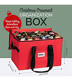 Christmas Ornament Storage Container - Box Stores Up to 96 - 3" Ornaments – With 4 Individual Trays -Heavy Duty 600D Tear Resistant Material, Zippered, Adjustable Dividers, Large Organizer Bin to Protect and Store Holiday Décor