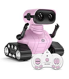 ALLCELE Girls Robot Toy, Rechargeable RC Robot for Kids, Remote Control Toy with Music and LED Eyes, Gift for Children Age 3 Years and Up - Pink