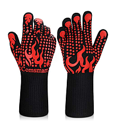 Comsmart BBQ Gloves, 1472 Degree F Heat Resistant Grilling Gloves Silicone Non-Slip Oven Gloves Long Kitchen Gloves for Barbecue, Cooking, Baking, Cutting