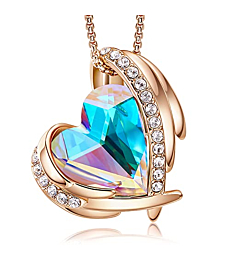 CDE Love Heart Pendant Necklaces for Women Silver Tone Rose Gold Tone Crystals Birthstone Christmas Jewelry Gifts for Women Birthday/Anniversary Day/Party (C-Oct.-Rose Gold Aurore Boreale)
