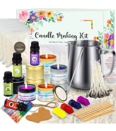 skycoo Christmas Gifts 289 Pieces Candle Making Kit, Candle Making Supplies DIY Arts and Crafts Kits for Adults, Beginners, Kids Including 17.6oz Wax, Melting Pot, Dyes, Fragrance Oil, Wicks, Tins