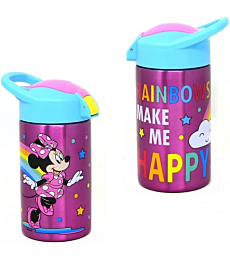 Zak Designs, Inc. Minnie Mouse Stainless Steel Bottle for Kids - Disney Minnie Mouse Kids Insulated Water Bottle with Push Button Spout, Perfect Water Bottle for Kids School Days and Trips - 15.5 oz.