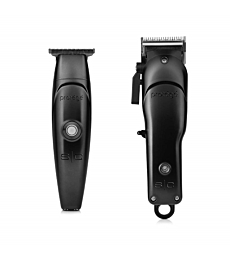 StyleCraft Protege Clipper and Trimmer Combo 2 Piece Set, Stainless Steel Blades, 5 Guards Included, Matte Metallic Black
