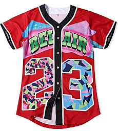 CUTHBERT 90s Outfit for Women,Bel Air Baseball 23 Jersey Shirt for Theme Party,Short Sleeve Jersey Shirt for Party and Club (23Red, Small)