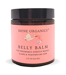 Organic Belly Balm by Irene Organics, Natural Stretch Mark Treatment & Prevention for Pregnancy & Postpartum, Treat C-section Scars and Relieve Itchy Dry Skin (4 oz)