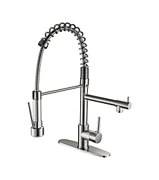 Kitchen Faucet with Pull Down Sprayer, Yundoom Brushed Nickel Kitchen Faucet, Faucet for Kitchen Sink, 2 Handle Kitchen Sink Faucets, Rv Farmhouse Brass Pull Down Kitchen Faucet, Grifos De Cocina