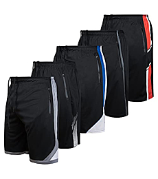 Ultra Performance Mens 5 Pack Athletic Running Shorts, Basketball Gym Workout Shorts for Men with Zippered Pockets