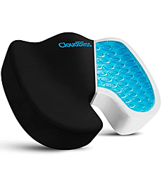 CloudBliss Gel Seat Cushion - Non-Slip Ergonomic Gel & Memory Foam - Coccyx,Tailbone,Sciatica & Back Pain Relief - Office Chairs,Car Seat,Wheelchair Cushion(Black)