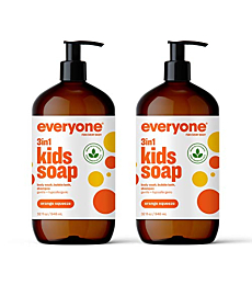 Everyone 3-in-1 Kids Soap, Body Wash, Bubble Bath, Shampoo, 32 Ounce (Pack of 2), Orange Squeeze, Coconut Cleanser with Plant Extracts and Pure Essential Oils