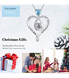 ELDA & CO. Christmas Jewelry Gifts Women December Birthstone Blue Topaz Necklace Mom Wife Birthday Gifts I Love You Necklace 100 Languages Sterling Silver