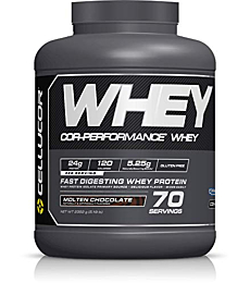 Cellucor COR-Performance Protein Powder Molten Chocolate 5lb. | 100% Gluten Free + Low Fat Post Workout Muscle Growth Drink for Men & Women | 70 Servings, 5.19 lb, 83.04 oz
