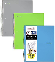 Five Star Spiral Notebooks, 3 Subject, College Ruled Paper, 150 Sheets