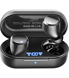 TOZO T12 Wireless Earbuds Bluetooth Headphones Premium Fidelity Sound Quality Wireless Charging Case Digital LED Intelligence Display IPX8 Waterproof Earphones Built-in Mic Headset for Sport