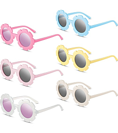 6 Pieces Round Flower Sunglasses Girls Flower Glasses Cute Outdoor Beach Eyewear for Kids (Fresh Colors)