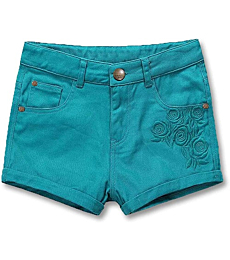 HOLIBEE Girls Summer Stretch Shorty Shorts with Embroidery Adjustable Waist, Green, 7-8 Years