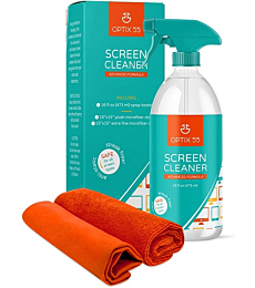 Screen Cleaner Spray Kit | 16oz Large Bottle TV Screen Cleaner Spray + 2 (15x15) Microfiber Cleaning Cloth for Computer Screen Monitor, LED LCD TV, Tablet, Phone, Laptop, Electronic Devices Cleaner