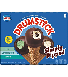 Drumstick, Simply Dipped Variety (Vanilla, Vanilla Fudge, Mint), 8 Count (Frozen)