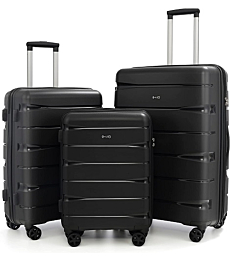 COOLIFE luggage Expandable(only 28”) suitcase 3 piece set PP material with TSA Lock Spinner carry on Hard- side 20in24in28in