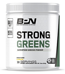 Bare Performance Nutrition, Strong Greens Superfood Powder, Antioxidants, Non-GMO, Gluten Free and No Artificial Sweeteners, Wheat Grass, Coconut Water, Turmeric and Monk Fruit (30 Servings, Lemon)