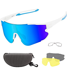 OULAIQI Sports Sunglasses Cycling Sunglasses for Men Women with 3 Interchangeable Lenses Baseball Glasses