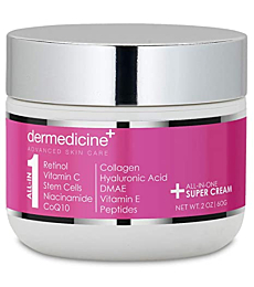 All In One Super Anti-Aging Cream for Face with Retinol, Vitamin C, Stem Cells, Vitamin E, CoQ10, Collagen, Hyaluronic Acid, DMAE, Peptides, Niacinamide for More Youthful Looking Skin 2 oz / 60 g